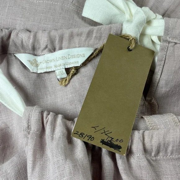 Crown Linen Designs Light Pink 100% Linen Sun Dress With Pockets Sz L/ XL - Picture 13 of 13